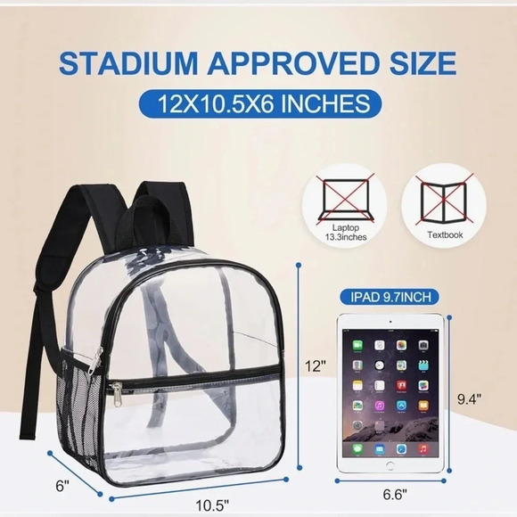 NEW Clear Backpack Stadium Approved 12×10.5x6” with Reinforced and Wider Bottom - Picture 12 of 12